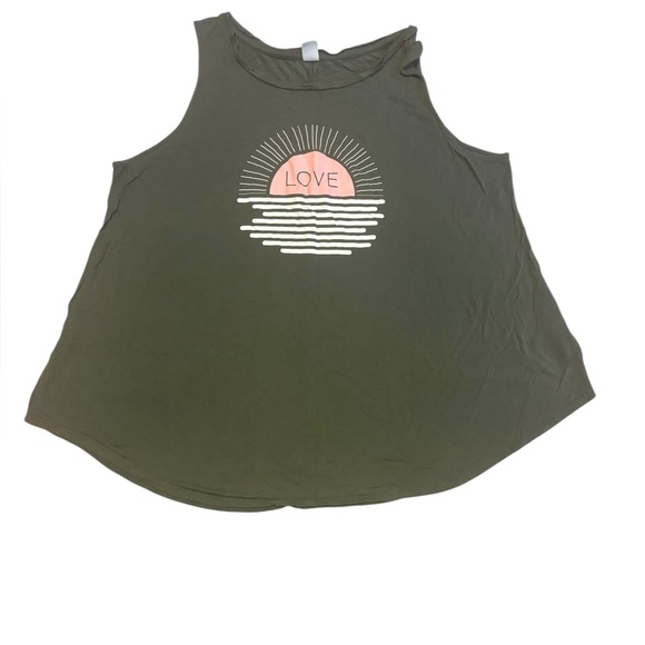 Old Navy Women's Green Knit Graphic Love Tank Flowy Size Large - Picture 1 of 4